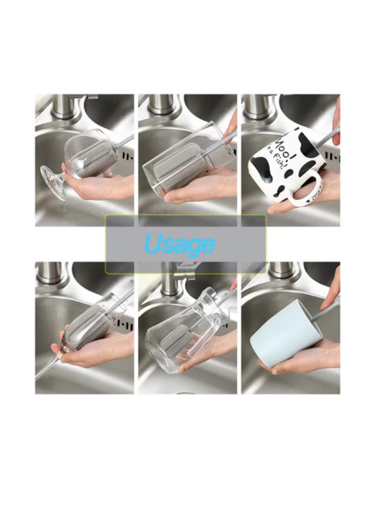 Versatile Long-Handled Silicone Brush for Cups,Bottles,Reusable, Ideal for Kitchen,Bathroom,Car Cleaning,Bathroom Cleaning Tools