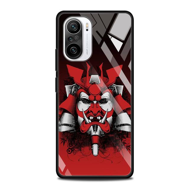 Pouzdro z tvrzeného skla pro Xiaomi Redmi Note 10 Pro Max 9 9s 7 8t 8 K40 K30 Pro Plus 9t 9c 8a 9a Phone Shell Japanese Samurai Art