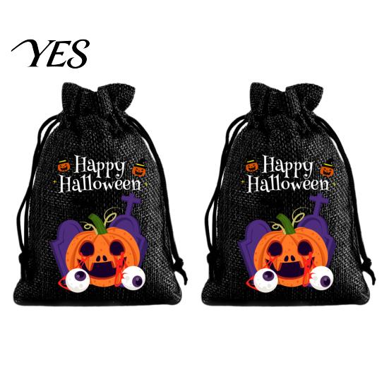 Trick or Treat Party Souvenirs 2Pcs Halloween Pumpkin Drawstring Bags for Candy Treats, Retro Burlap Cute Ghost Theme Pouches Bags, Portable