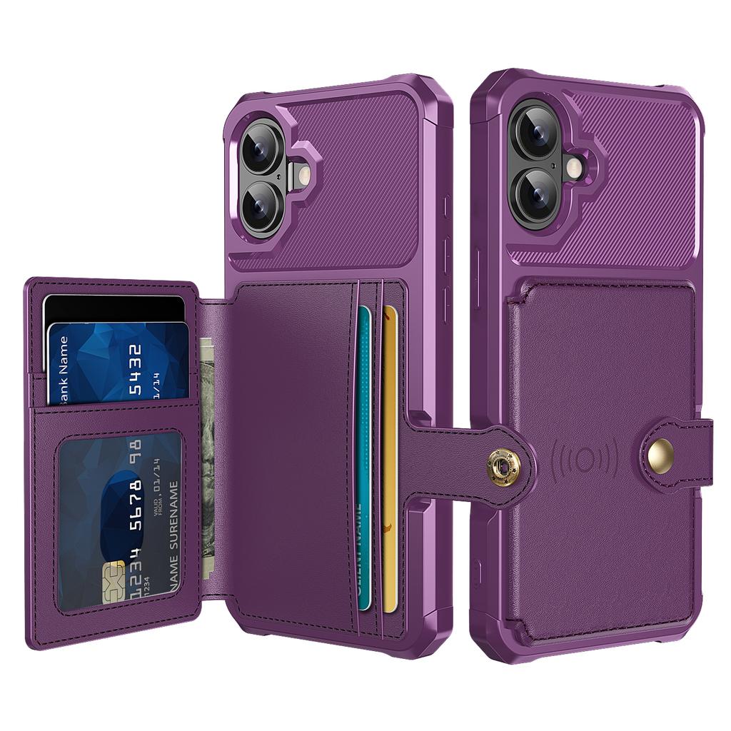 ZM03 For iPhone 16 Plus Case with Card Holder PU Leather+TPU Phone Back Cover