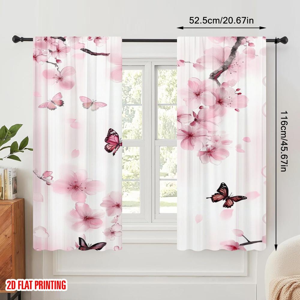 2pcs,2D plane printing Curtains&Window Treatment Butterfly Blossoms Durable 100% Polyester Fabric (without rod) All Seasons Use