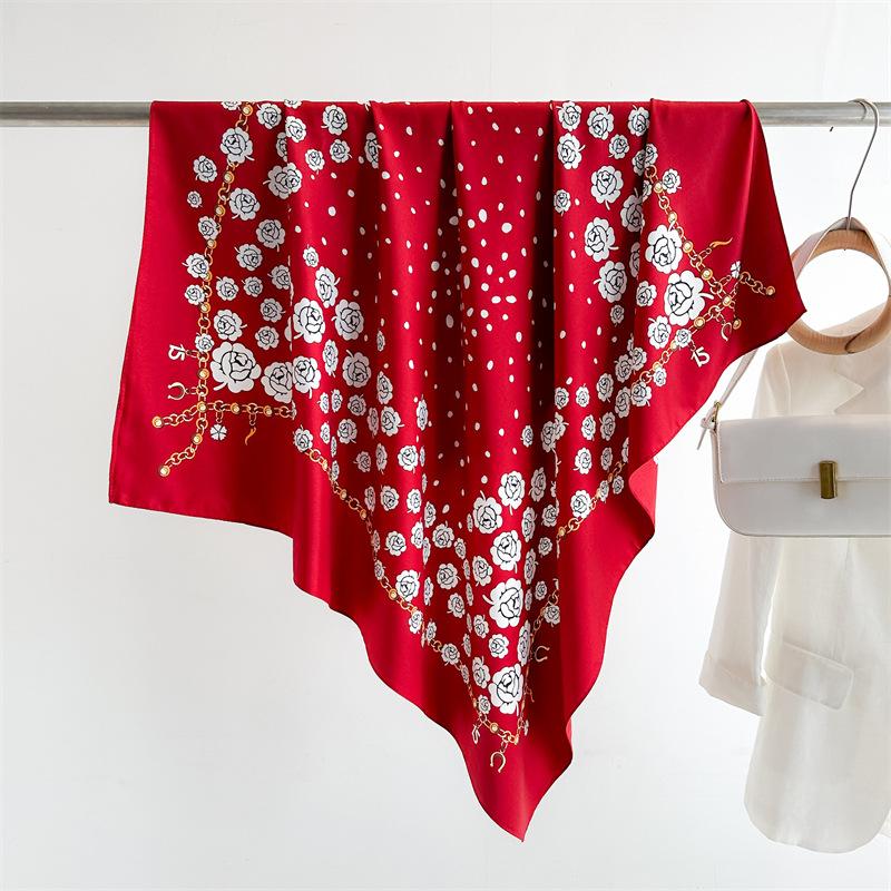 New Fashion 90cm Printed Large Square Scarf Women Spring and Autumn Scarves Twill Silk Headscarf Shawl Female HIjab Luxury