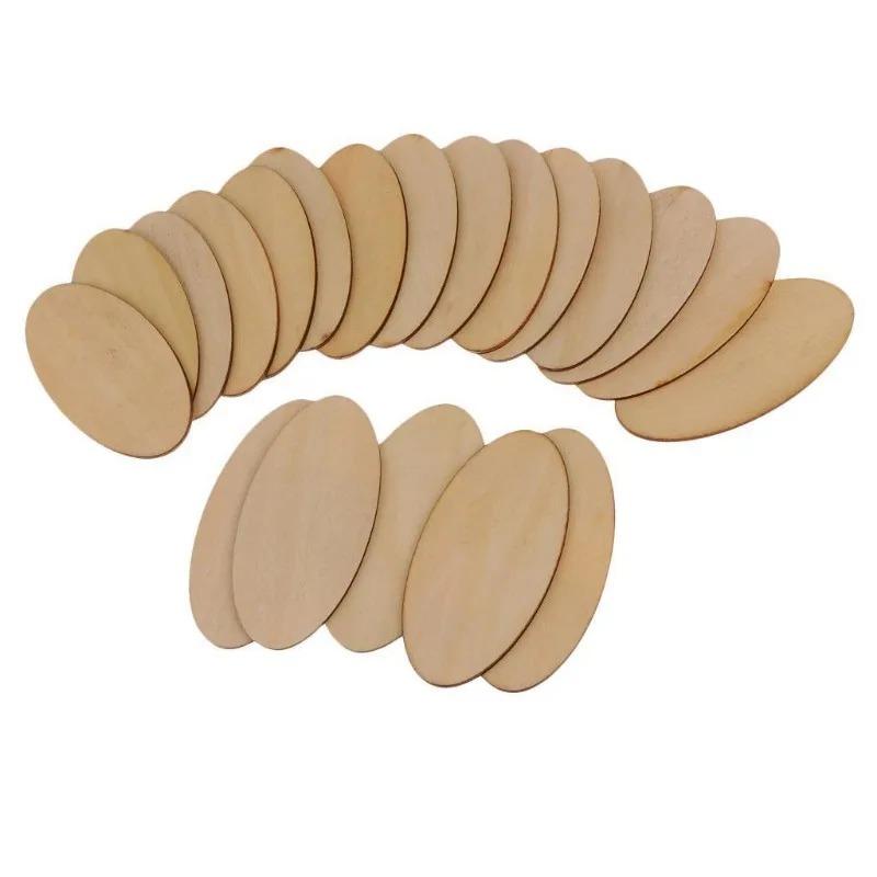 Natural Rustic Wooden Cutout Oval Wood Pieces Tag Unfinished Wood Oval Slices for DIY Craft Wedding Centerpiece Christmas