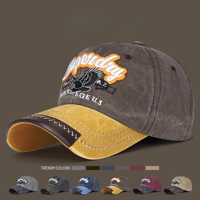 Neue gewaschene bestickte Adler-Mütze Amerikanische Retro-Kontrastfarben-Mode-Baseballkappe Jugendliche lässige Sonnenhut