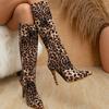 Nowy Styl Design Szpiczasty Nosek Cienkie Wysokie Obcasy Damskie Buty za Kolano Modne Buty z Nadrukiem Lamparta Zamek Długie Botki Zapatos Mujer