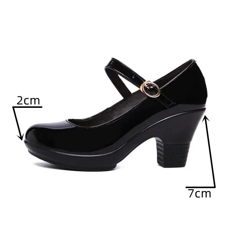 Small Size 32-43 Medium Block Heel Mary Janes Platform Pumps 2025 Fall Shallow Red Wedding Shoes Thick Bottom Dance Model Work