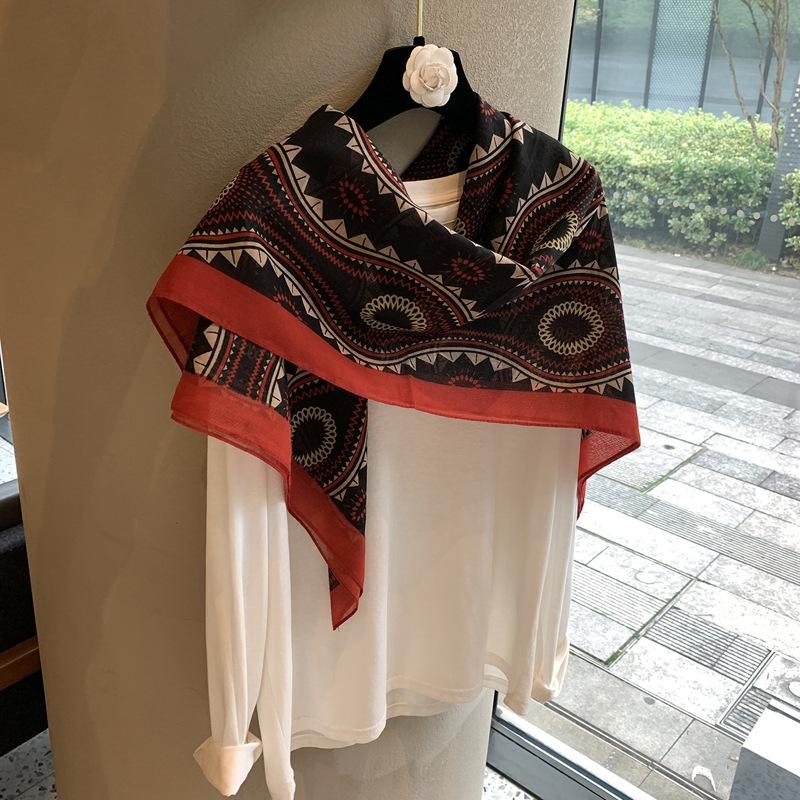 Famous Style Spring Thin Headscarf French Retro Large Square Scarf Women'S Spring And Autumn Versatile Design Scarf Large Shawl Silk Scarf