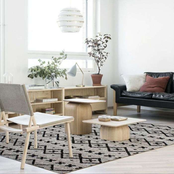 Living Room Rug Woolly Touch Printed Scandinavian Patterns Grey 133x190