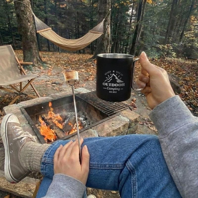 Tazza da Caffè in Metallo Leggero per Campeggio all'Aperto Tazza da Viaggio Termica a Doppia Parete Tazza da Campeggio con Manico Durevole