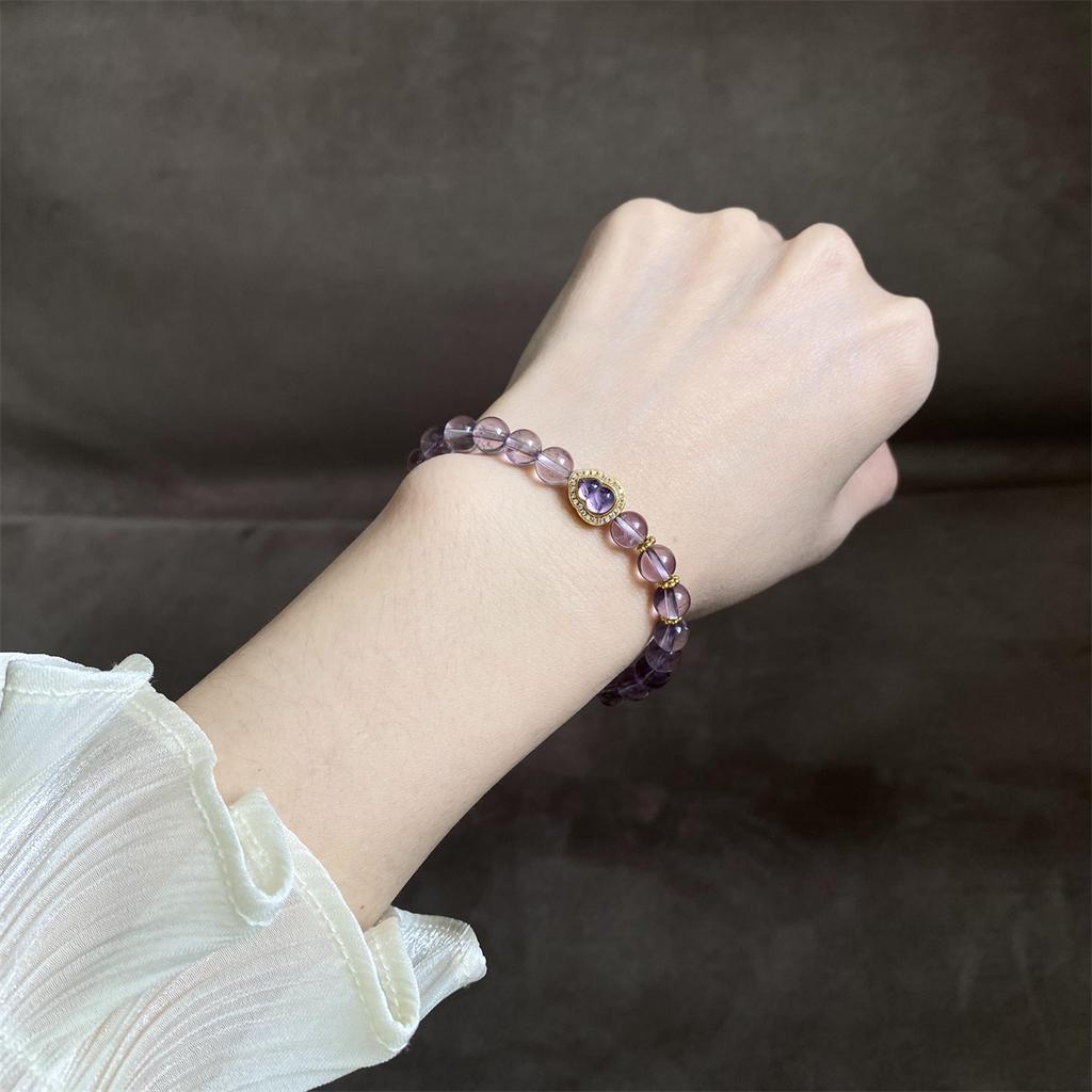 Purple Amethyst Bracelet with Natural Purple Crystal Beads for Women, Simple and Elegant, Niche Design, Light Luxury