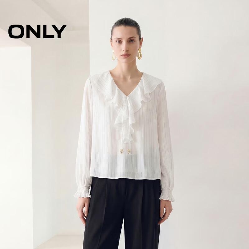 ONLY Women s V-Neck Ruffle Long-Sleeve Shirt S