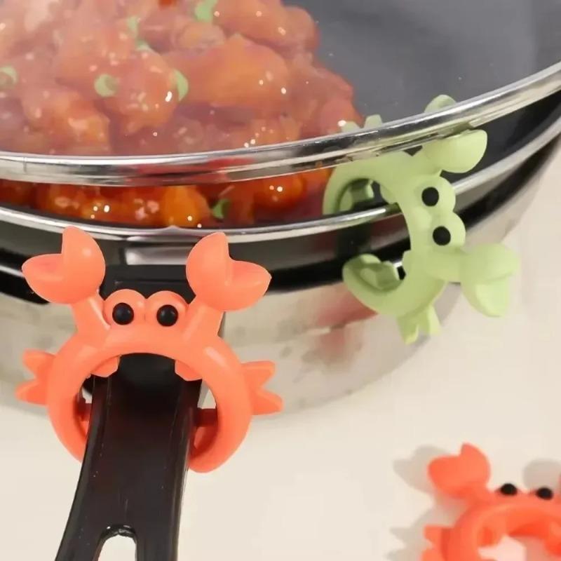 4/1/2PCS Silicone Spatula Rack Small Crab Anti Scalding Overflow Pot Clip Spoon Holder Clip Universal Shovel Rack Kitchen Gadget