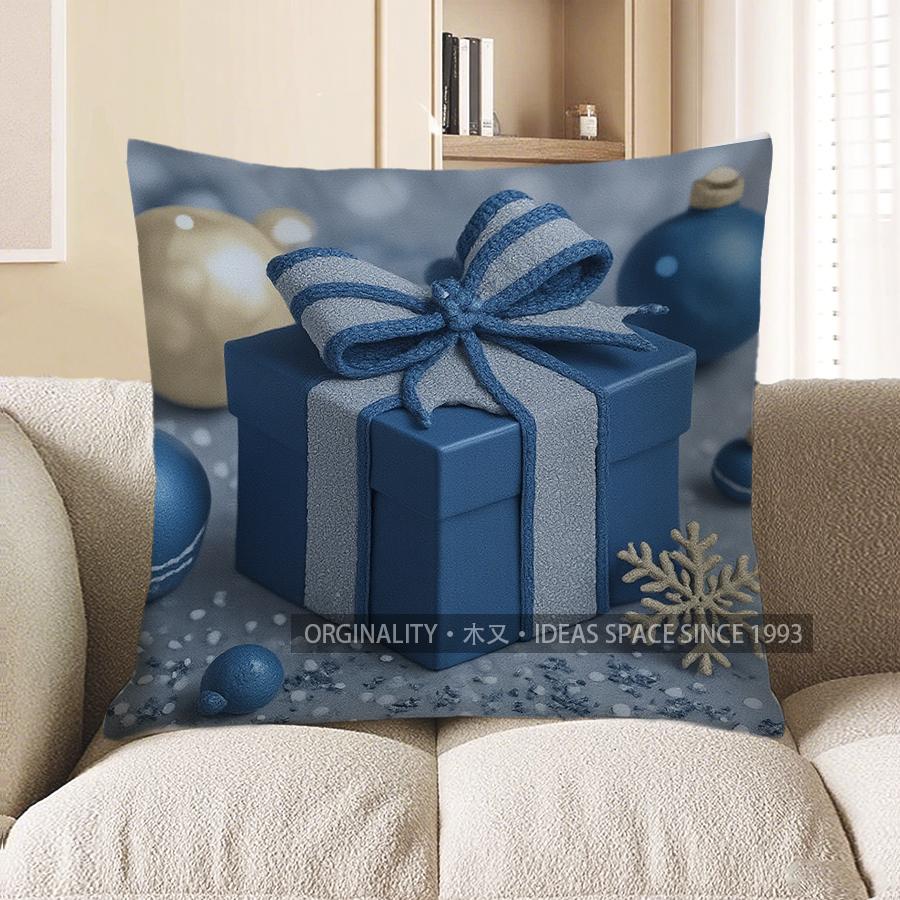 

Home Decor Blue Christmas Balls And Snowflake Pillow Cover Pattern Cushion Cover Suitable For Sofa Bedroom Car Pillow Cover 40x40cm