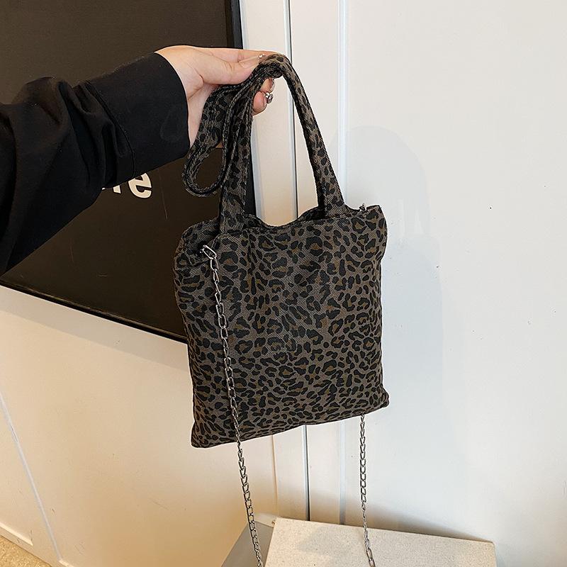 Leopard Print Chain Small Bag Women's New Autumn Retro Versatile Messenger Bag Portable Shoulder Tote Bag