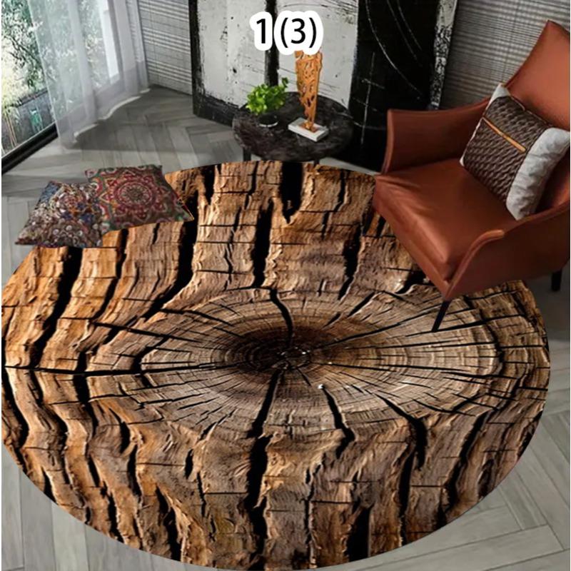 Vintage Wood Slice Round Rug Realistic Tree Ring Design Home Decor Circular Carpet Soft Non-Slip Floor Mat for Living Room
