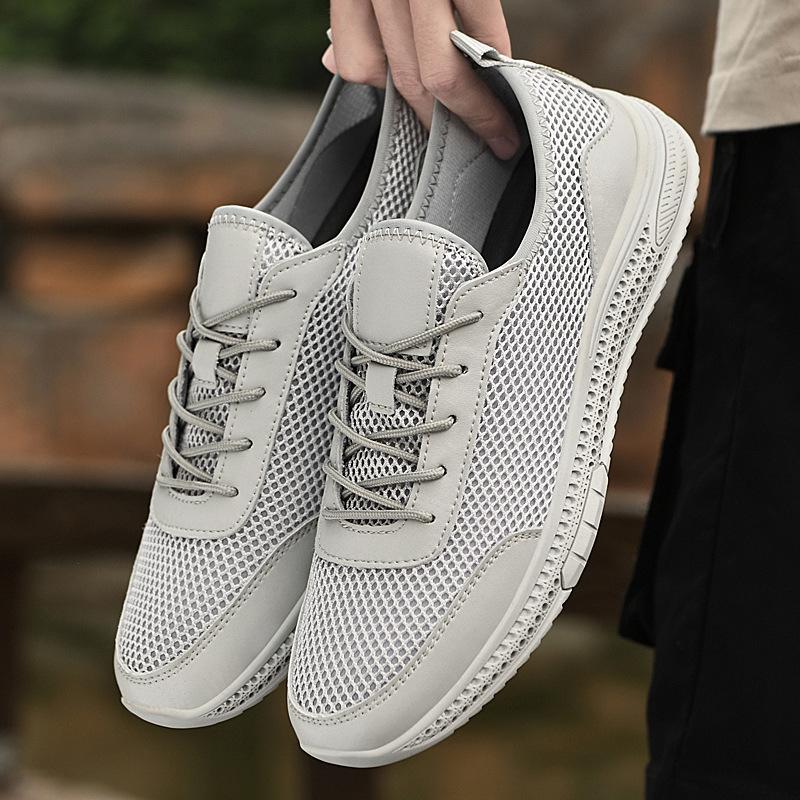 Men's Mesh Shoes Breathable Sneakers Luxury Cowhide Leather Hollow Out Casual Shoes for Men Outdoor Training Shoes Tenis
