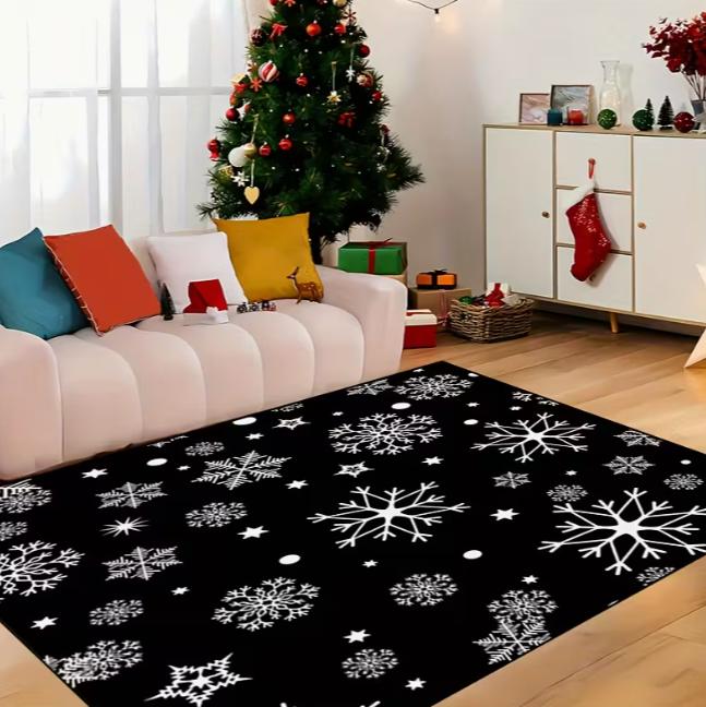 Weihnachts Schneeflocken- und Sternmuster Matte für Eingang Wohnzimmer Schlafzimmer Außen Feiertags-Hausdekoration Rechteckige Bereichsmatte