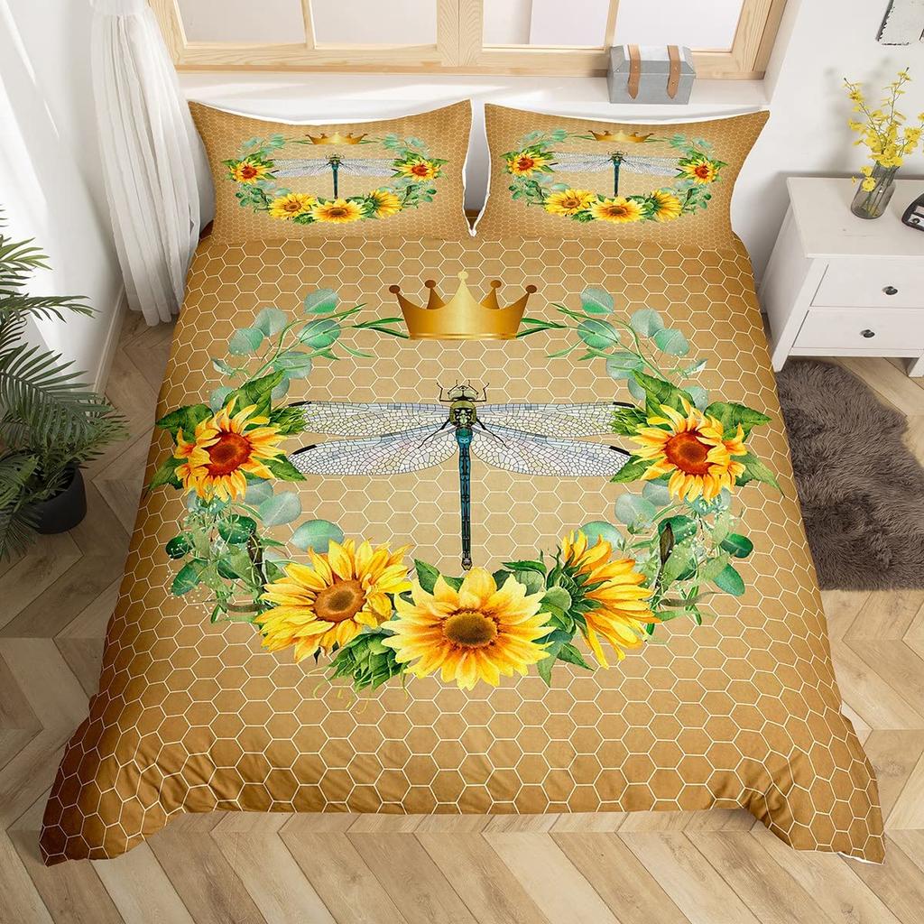 Comforter Dragonfly Flowers Bedding Set Rustic Aesthetic Animal Dragonflies Farmhouse Comforter Gifts For Women Girls