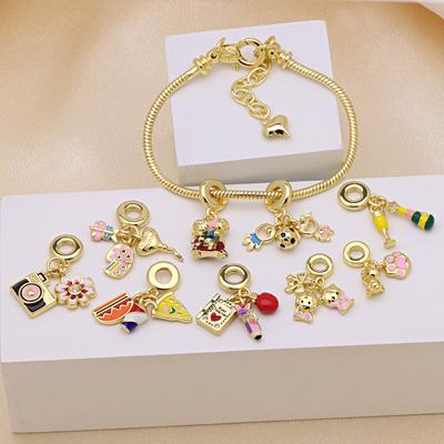 Couple Motorcycle Pizza Camera Hair Blooming Notepad Diy Panjiadora Pendant Colored Drip Oil Bracelet