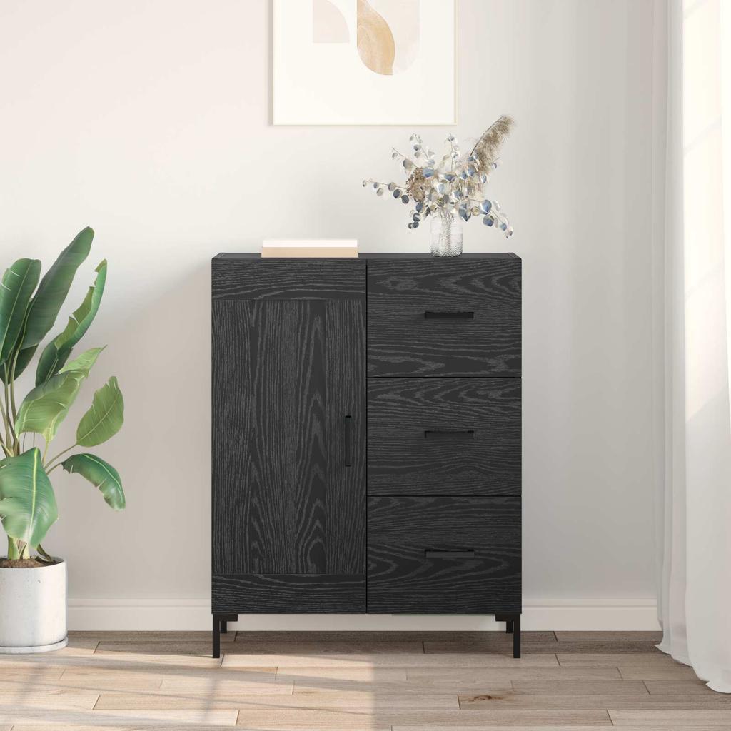 Sideboard in Black Oak Look 69.5 x 34 x 90 cm Engineered Wood