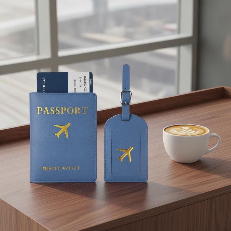 2Pcs/Set Pu Travel Passport Cover Luggage Tag Suitcase Identifier Label Baggage Boarding Bag Tag Name Id Address Passport Holder