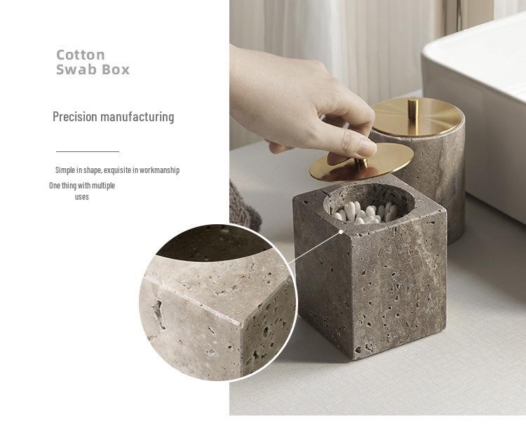Set da Bagno Travertino Grigio Argento Wabi-Sabi: Vassoio e Decorazione per Lavabo.