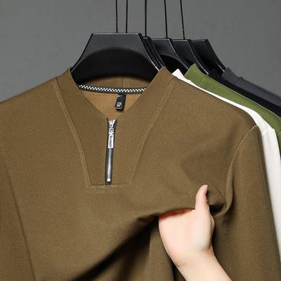 Pullover Polo Herren Langarm T-Shirt Einfarbig Revers Mittel Locker Trend T-Shirt Unterteil