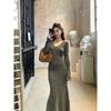 Knitted dress new women's autumn and winter temperament gray versatile coat long skirt imperial sister style slim bottom skirt