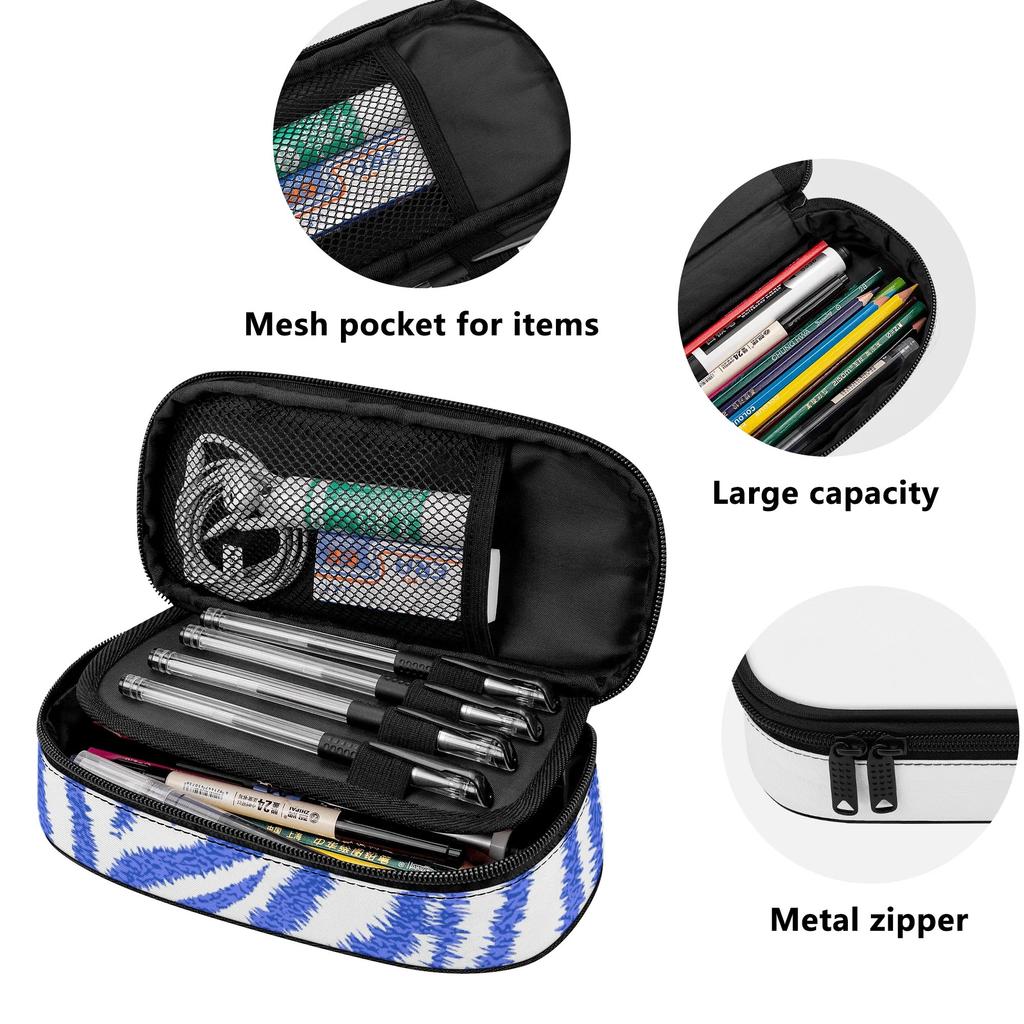 Pencil Bag 300D Polyester Spacious Storage Smooth Zipper with Pen Slots Mesh Pocket and Spacious Main Compartment for Students