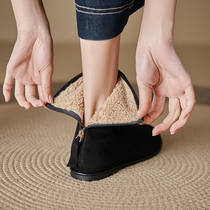 Fashion 2025 NEW Autumn Women Boots Sheep Suede Leather Women Shoes Round Toe Low Heel Shoes Slip-on Chelsea Boots Zipper Short Boots