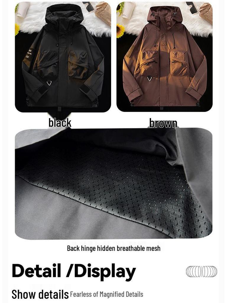 Men's Youth Casual Autumn 3D Multi-Pocket Windbreaker Jacket