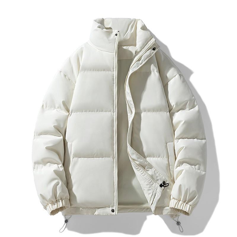 Unisex Solid Color Stand Collar Puffer Jacket Winter Thick Warm Casual Loose Fit Hoodless Down Alternative Coat