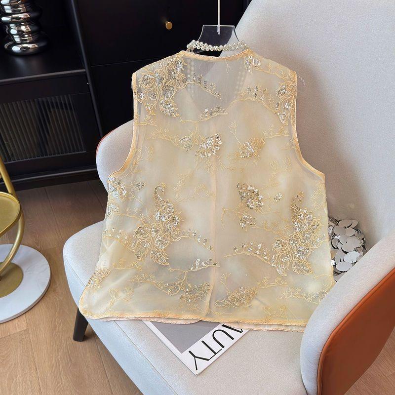 Lace vest vest temperament women's retro sleeveless thin lace vest new top