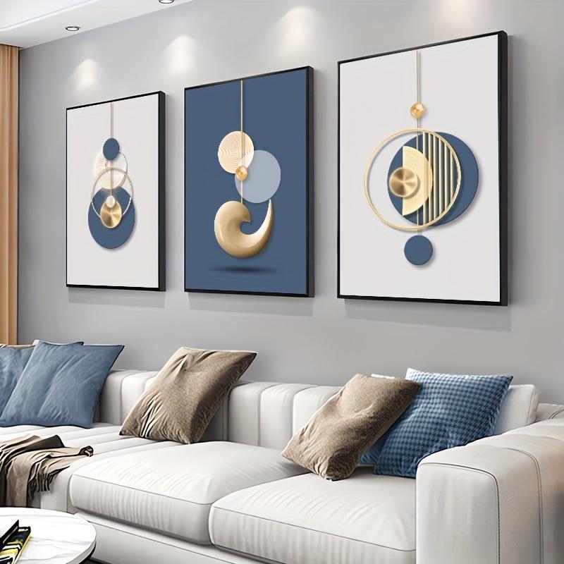 Set of 3 Modern Wall Art Paintings Gold Blue Abstract Graphics Posters Simple Home Decor, Living Room Decor, Office Decor