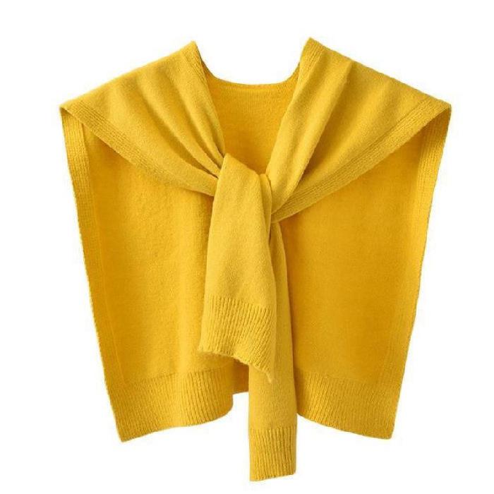 Core-Spun Yarn Knitted Shawl Women'S Spring And Autumn Outer Vest Solid Color Vest Thin Cardigan Summer Knotted False Collar Scarf