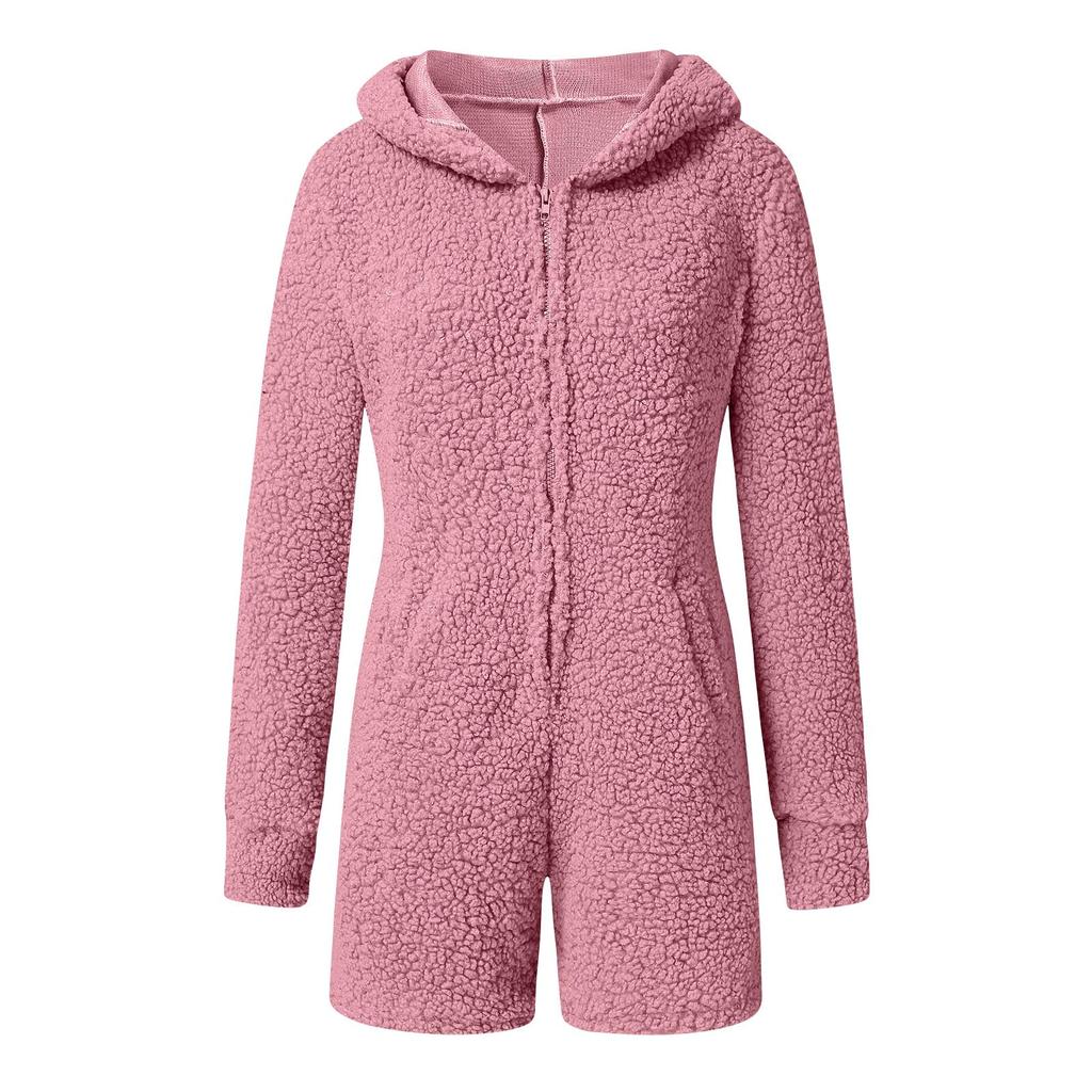Women Long Sleeve Hooded Jumpsuit Pajamas Casual Winter Warm Rompe Sleepwear