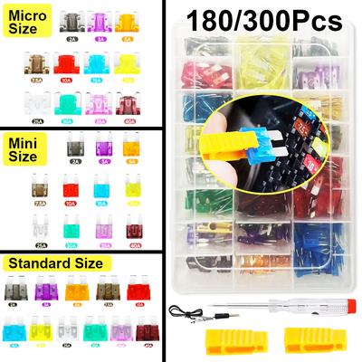 300/180/50Pcs Car Blade Fuse Assortment Kit Auto Truck Automotive Medium Small Mixed Motorcycle Circuit Fuse With Box 2A-35A Fuse Holders1