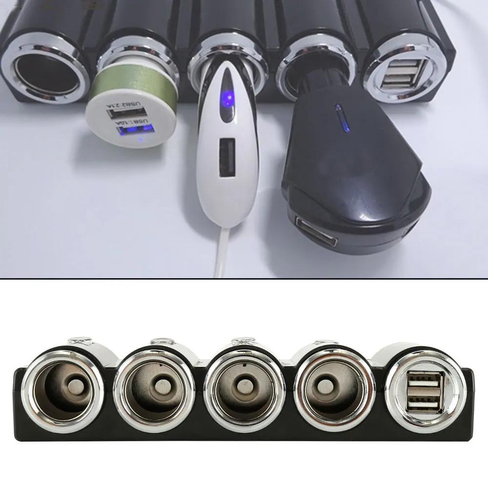 Universal Car Charger 12V 24V 4 Way Car Multi Socket Auto Splitter Power Charger Car Adapter Dual USB Car Charger
