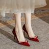 2025 spring and autumn new wedding shoes show clothes wedding dress two wear single shoes bride shoes thin heel pearl red high heels