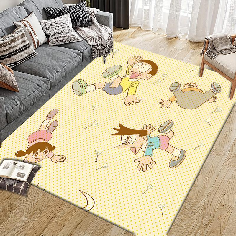 Doraemon2 Flannel Pattern Square Carpet,Area Rug,Carpet Rug for Living Room Bedroom Sofa Playroom Decor,Non-slip Floor Mat