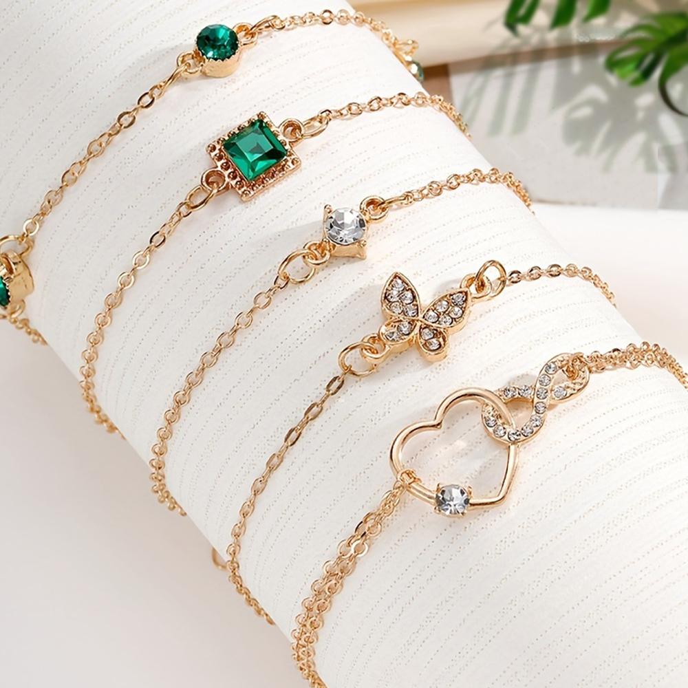 Ensemble de 5 bracelets d'inspiration vintage avec strass étincelants - Designs infini et géométriques, parfaits pour une tenue décontractée ou un cadeau