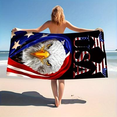 USA Hvidhovedet Havørn Amerikansk Flag Print Strandhåndklæde Hurtigtørrende Mikrofiber Sandfrit Absorberende Vaskbart til Patriotisk Pool Rejse