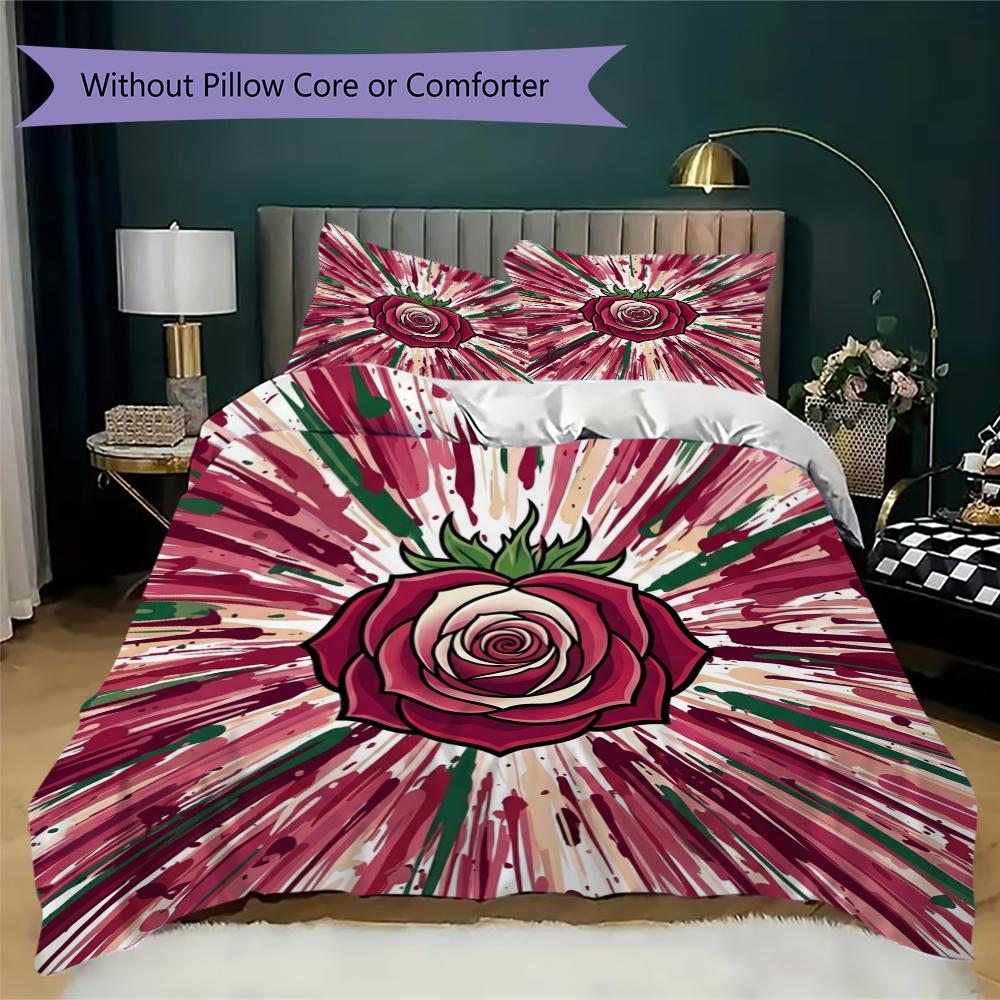 Rose Pattern Bedding uilt Set uilt Cover Pillowcase Home Decoration Birthday Gift (1 * duvet cover + 2 * pillowcase without core)54