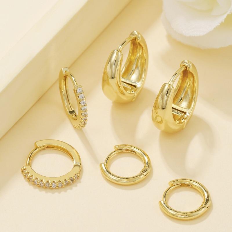 3/6Pcs Minimalist Stainless Steel Huggie Hoop Earrings Set Women Fashion Dainty Round Zircon Drops Earrings Daily Wear Jewelry