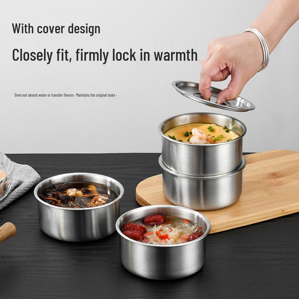 Stainless Steel Steamed Egg and Custard Bowl with Lid – High Temperature Resistant for Baby and Home