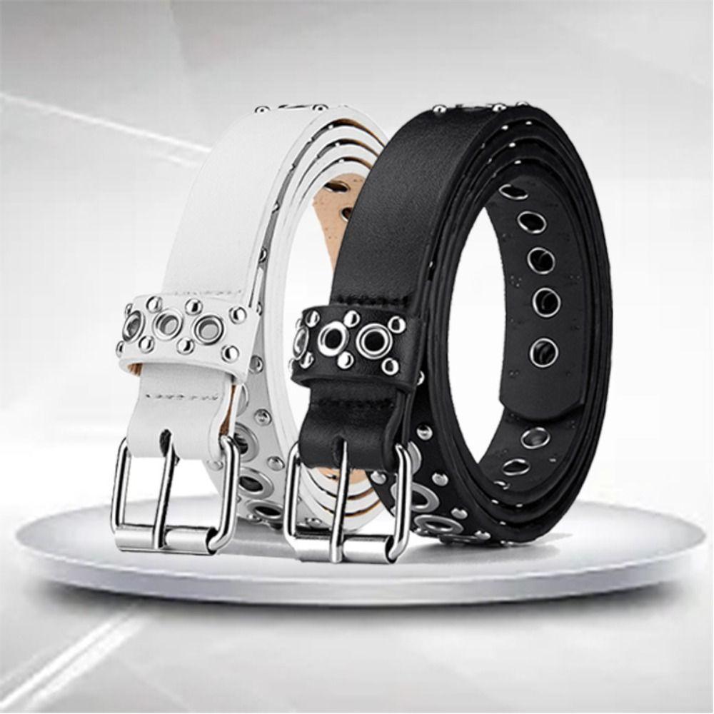 Y2K Rivet Waistband Thin Waist Belt Punk PU Leather Belt  Dress