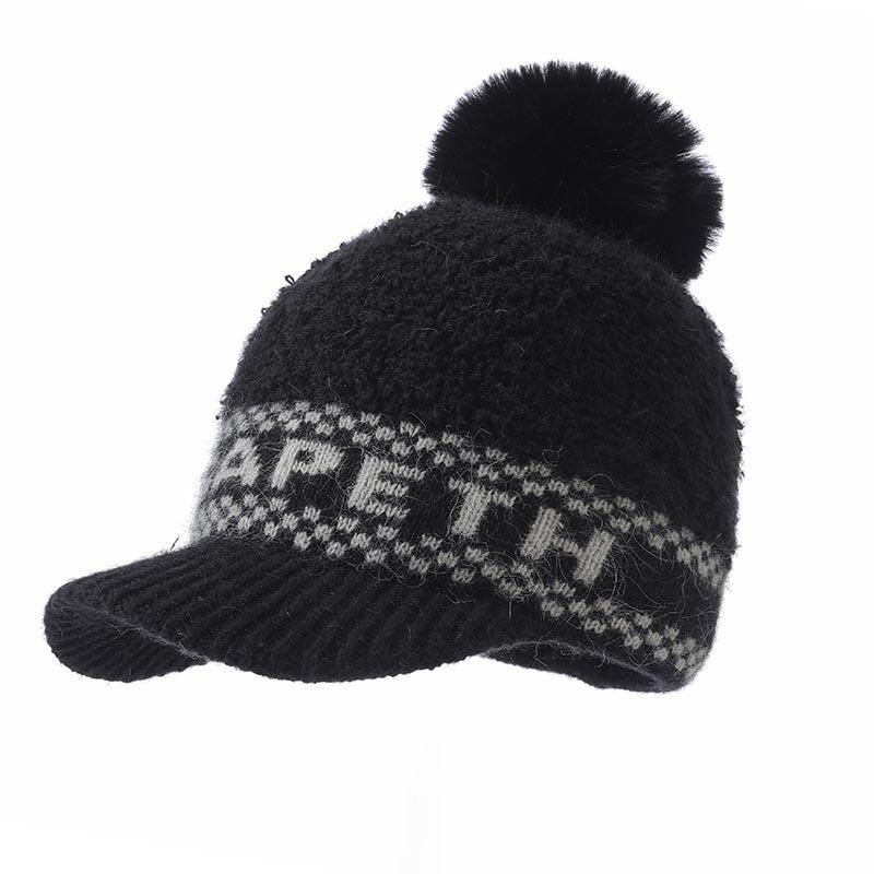 Осенне-зимняя шапка женская теплая утолщенная шерстяная шапка ветрозащитная с защитой ушей вязаная шапка женская зимняя вязаная шерстяная шапка для улицы ветрозащитная шапка one size чёрный