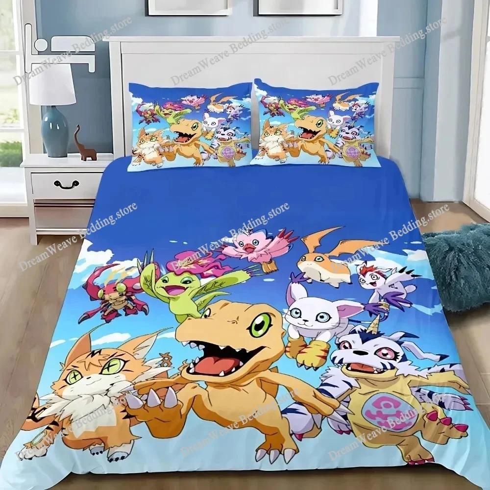 3D Printing Digimon Cartoons Bedding Set Duvet Cover Bed Set Quilt Cover Pillowcase Comforter King Queen Size Boys Adult Bedding