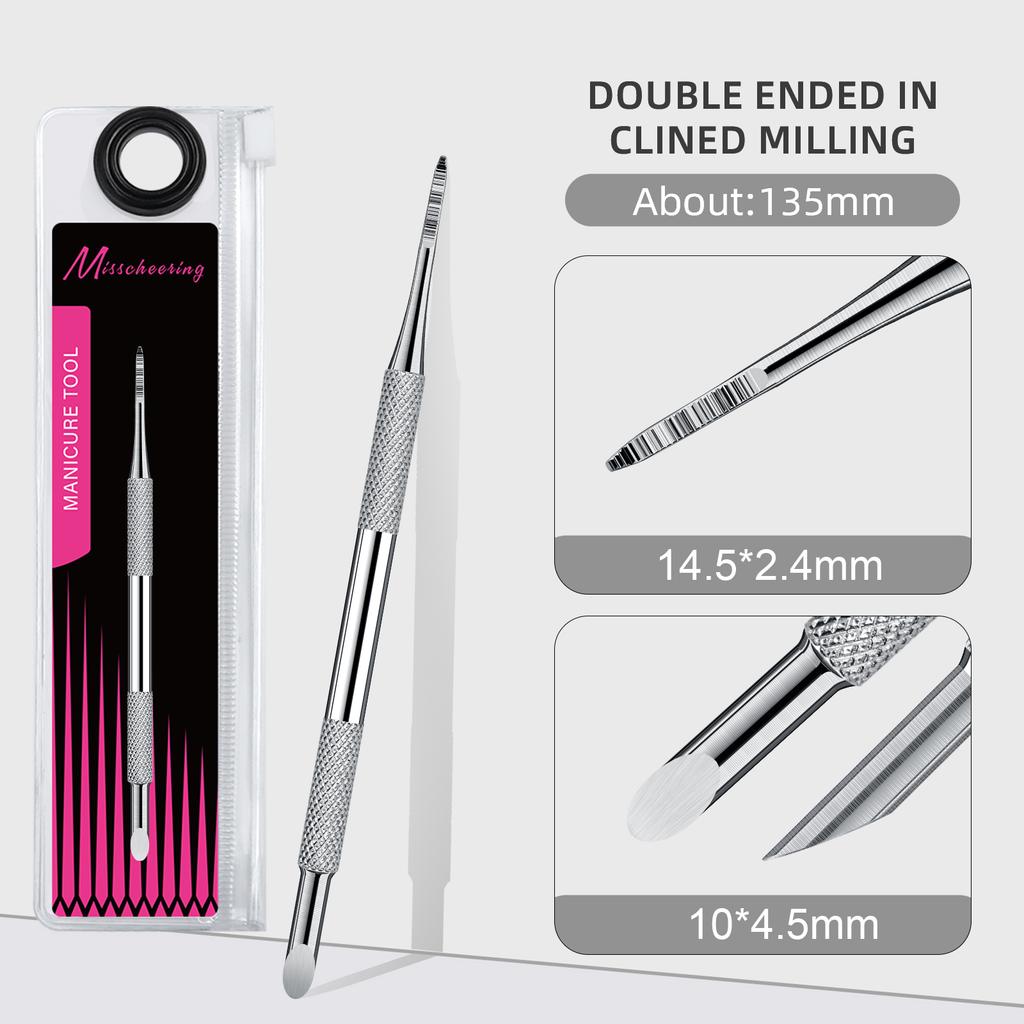 Double-ended Circle Beveled Head Cuticle Pusher Remover Stainless Steel Nails Files Manicure Sticks Tool Nail Art Tool High-End