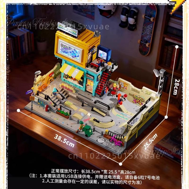 New American Street Series Skateboard Park Lighting Building Blocks Assembling Toys Desktop Decoration Collectible Holiday Gifts